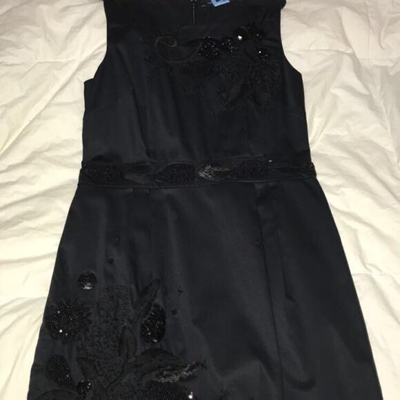 French connection black embroidered waist beaded office formal cocktail dress - Picture 11 of 15